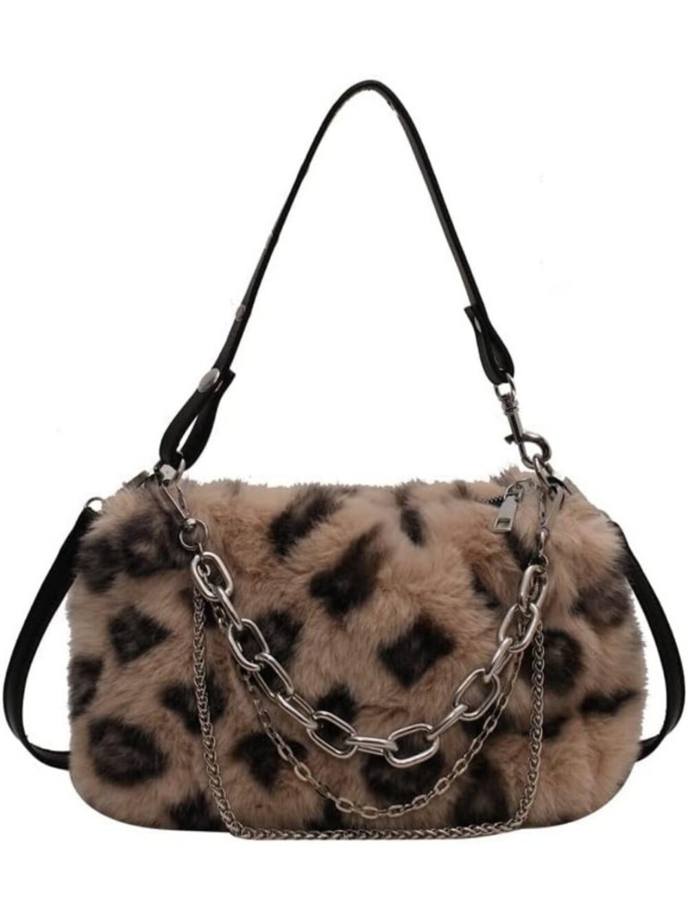Trendy Leopard Print Plush Crossbody Bag | Fashionable Chain Hobo Tote Purse